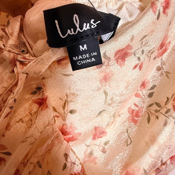 Lulus Floral Puff Sleeve Lace Up Back Midi Dress Womens M Ivory Cottagecore - Picture 8 of 16